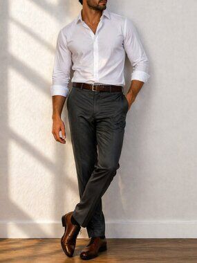 Haggar Slim Straight All Day Comfort Dress Pants Men 36x32 Dark Gray Charcoal